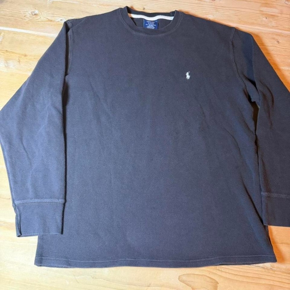Polo Ralph Lauren Mens XL Waffle Knit Thermal Long Sleeve Shirt Navy gray‎